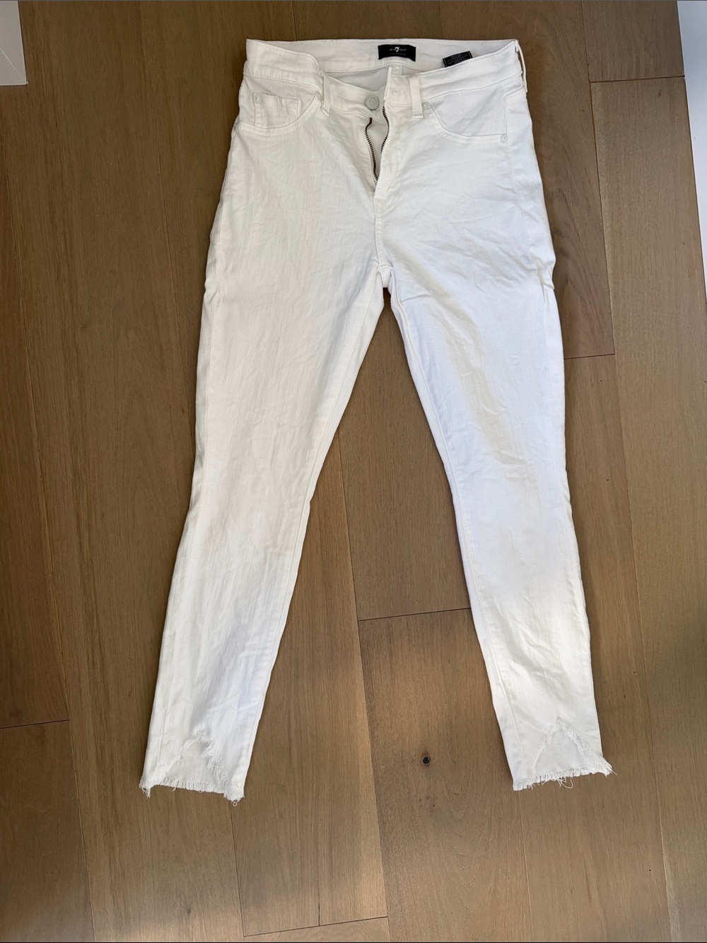 7 For All Mankind White Skinny Raw-Hem Jeans
